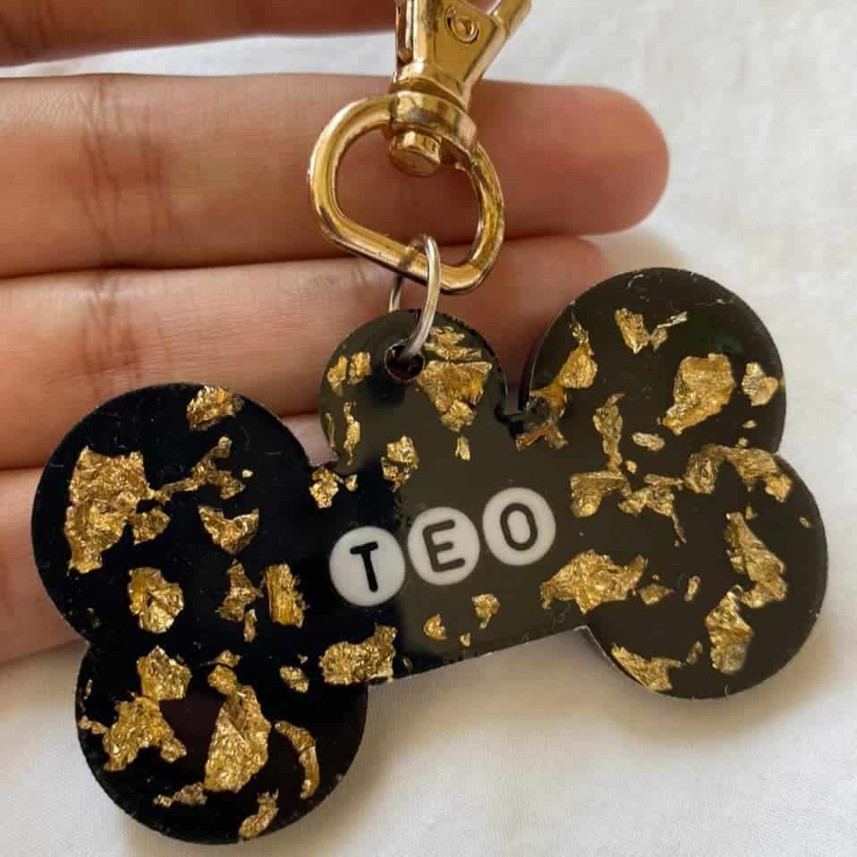 Gold Flakes Black Name Tag Gold Flakes Black Name Tag