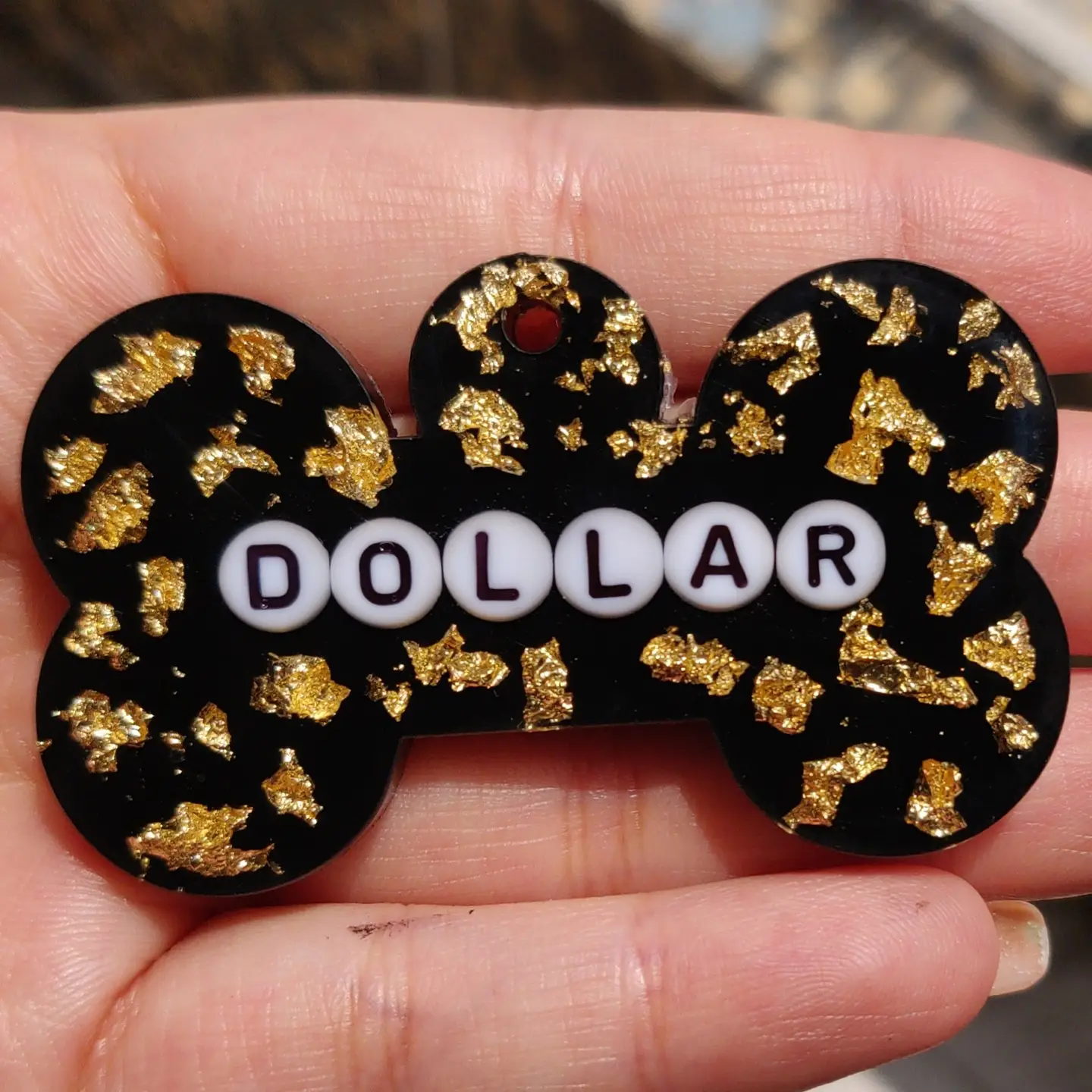 Gold Flakes Black Name Tag Gold Flakes Black Name Tag - Image 2