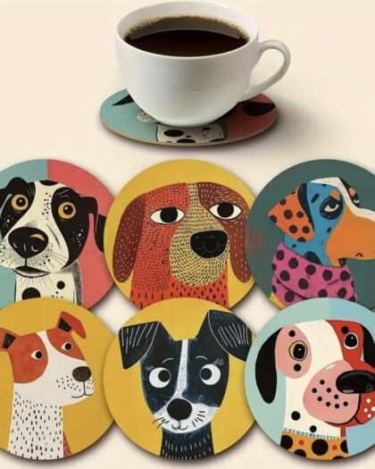 Colorful Dog Design Wooden Coasters (Set of 6)