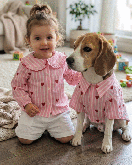 Pink Stripe Little heart shirt for dogs